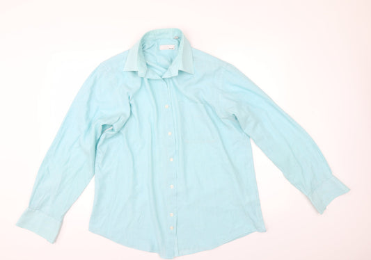 Mens UK Size 16 BHS Green  Button-Up Long Sleeve Casual Shirt