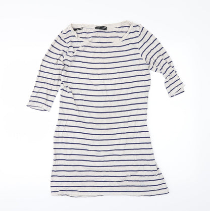 Womens UK Size 10 Warehouse Beige Basic T-Shirt