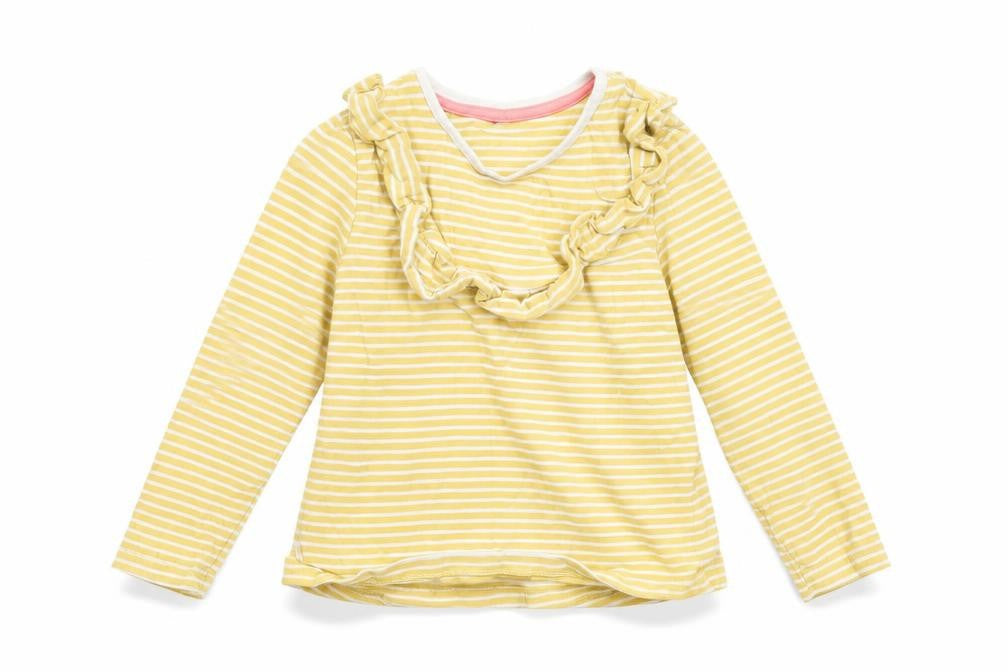 Front view of Mini Club girls’ yellow striped basic, size 2-3, years