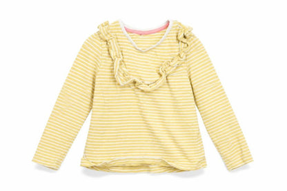 Front view of Mini Club girls’ yellow striped basic, size 2-3, years