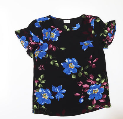 Villa Womens Black Floral  Tunic Blouse Size 6