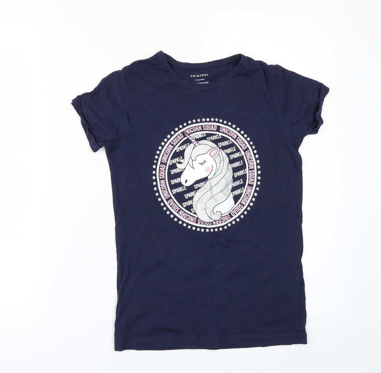 Primark Girls Blue   Basic T-Shirt Size 10-11 Years  - Unicorn