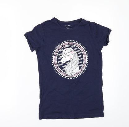 Primark Girls Blue   Basic T-Shirt Size 10-11 Years  - Unicorn