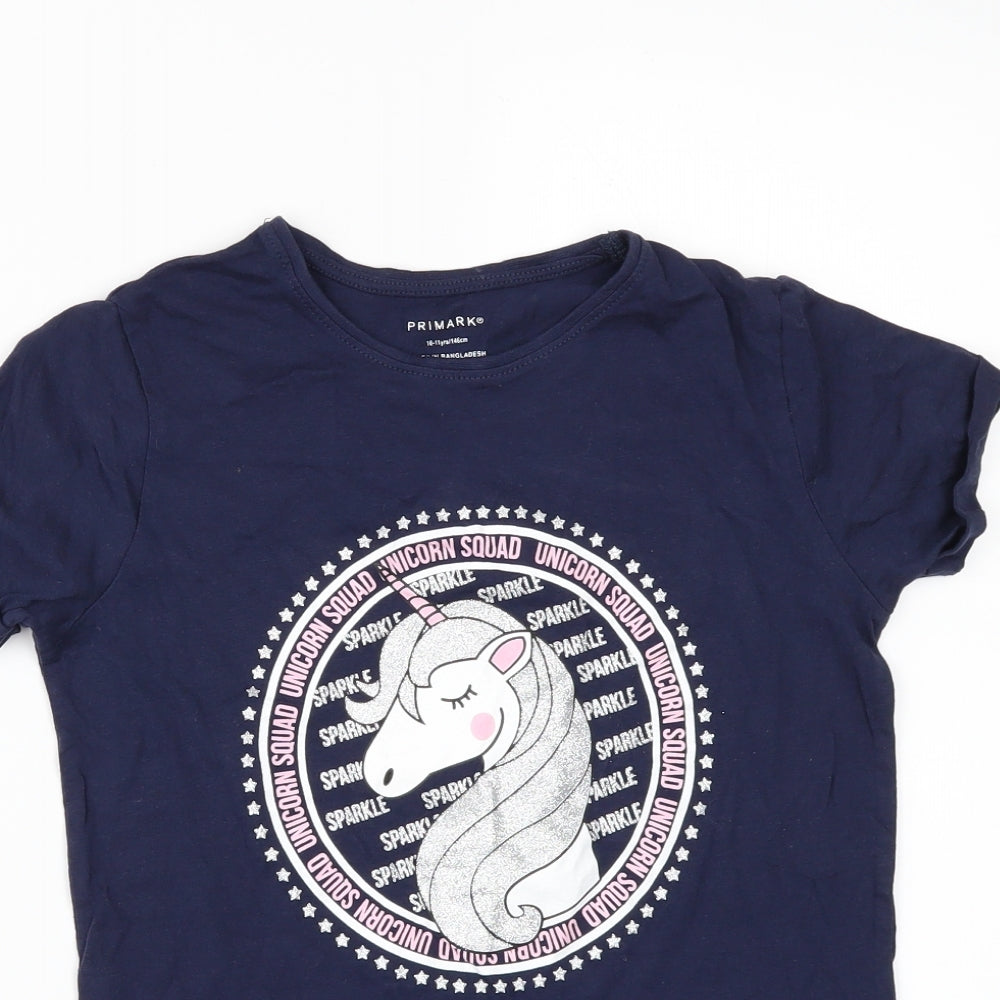 Primark Girls Blue   Basic T-Shirt Size 10-11 Years  - Unicorn