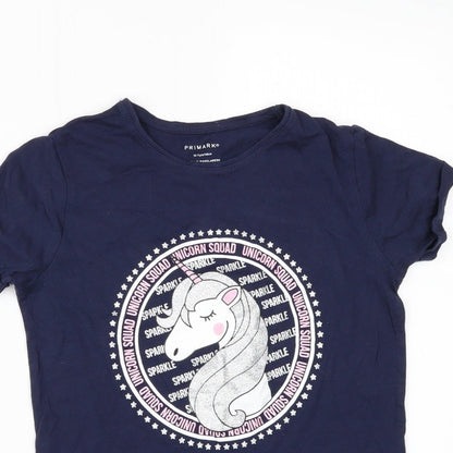Primark Girls Blue   Basic T-Shirt Size 10-11 Years  - Unicorn