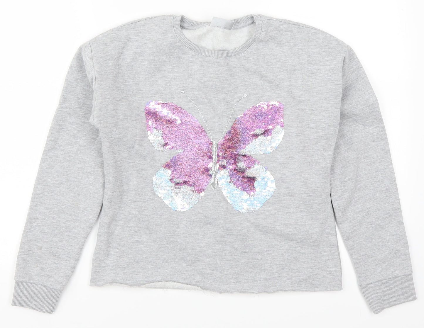 Matalan Girls Grey   Pullover Sweatshirt Size 12 Years  - Butterfly