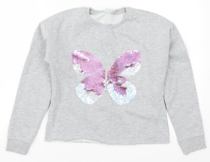 Matalan Girls Grey   Pullover Sweatshirt Size 12 Years  - Butterfly