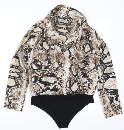 Quiz Womens Brown Animal Print  Bodysuit One-Piece Size 10