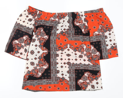 F&F Womens Red Geometric  Basic Blouse Size 10