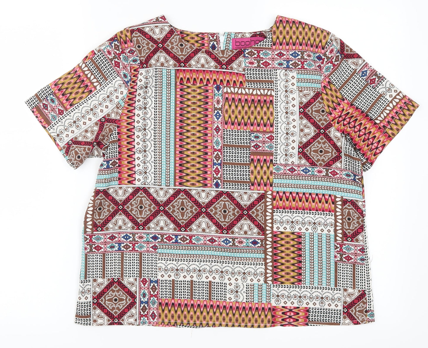 Boohoo Womens Pink Geometric  Basic Blouse Size 8