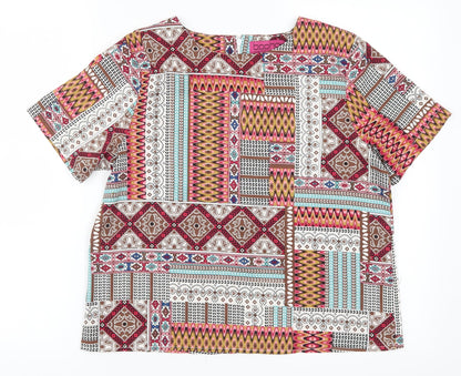 Boohoo Womens Pink Geometric  Basic Blouse Size 8