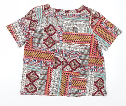 Boohoo Womens Pink Geometric  Basic Blouse Size 8