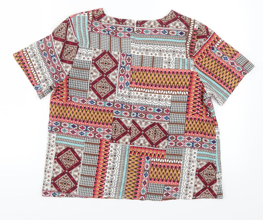 Boohoo Womens Pink Geometric  Basic Blouse Size 8