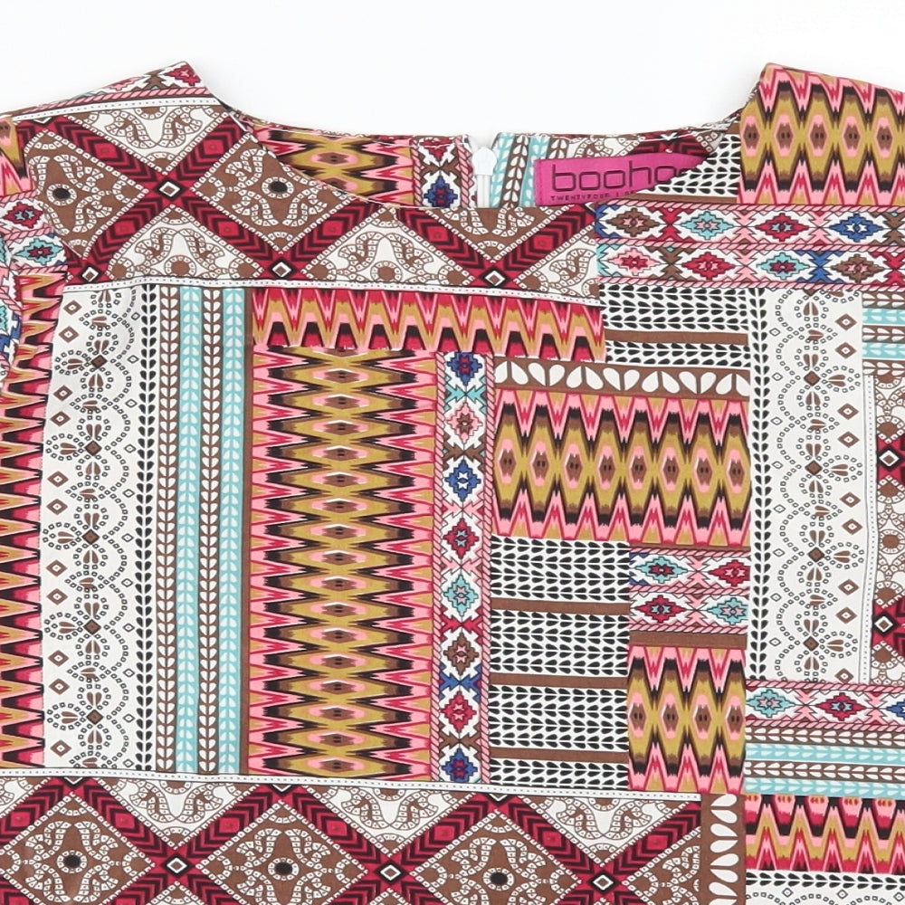 Boohoo Womens Pink Geometric  Basic Blouse Size 8