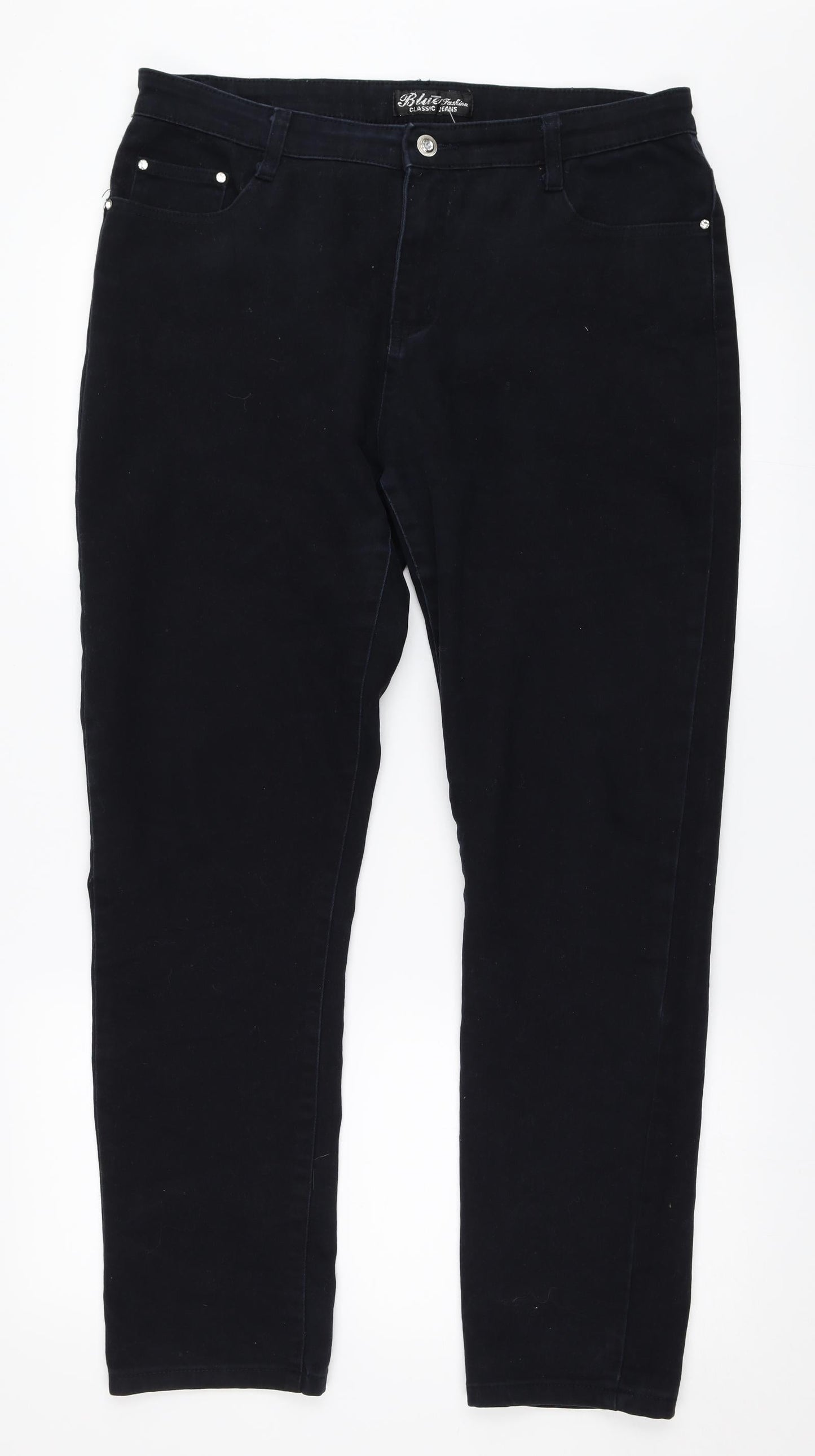 Blue Fashion Womens Black  Denim Straight Jeans Size 34 in L29 in