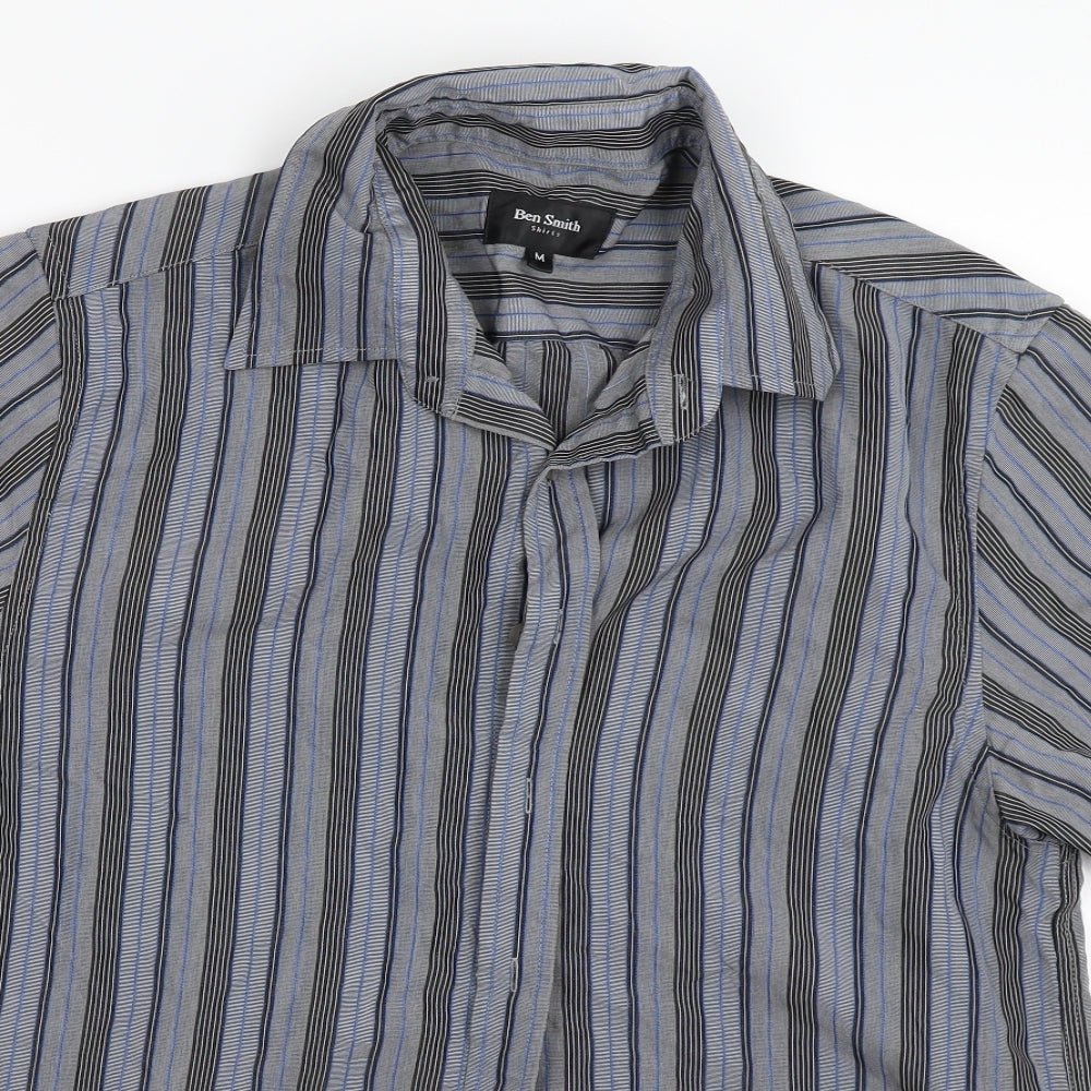 Mens UK Size M Ben Smith Grey  Button-Up Short Sleeve Casual Shirt