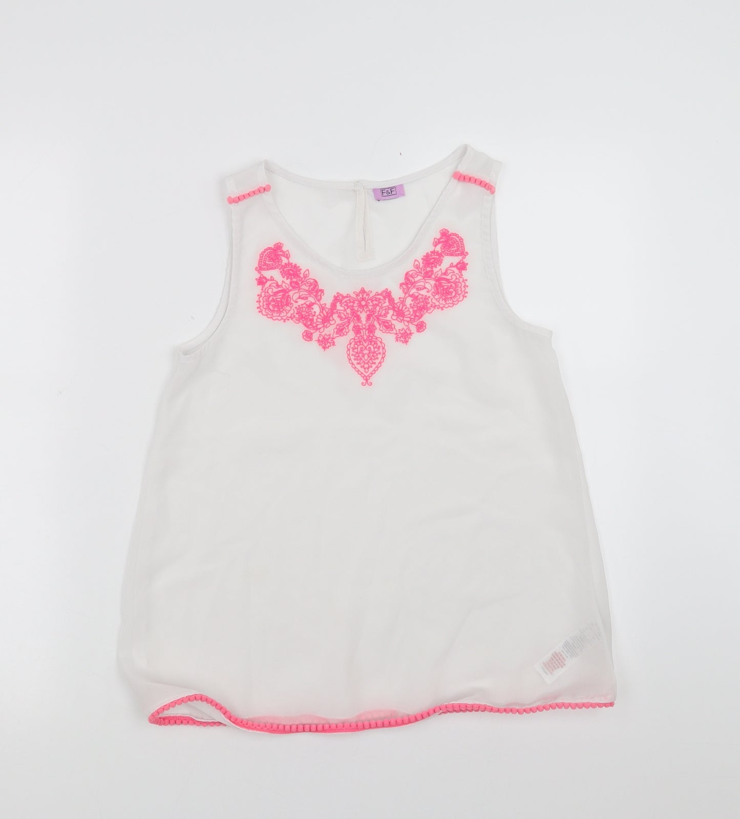 F&F Girls White   Basic Blouse Size 11-12 Years  - Floral Embroidery