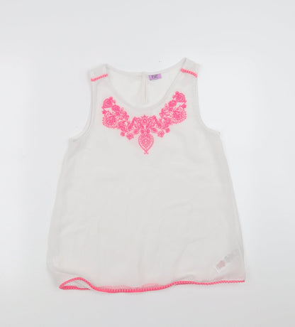 F&F Girls White   Basic Blouse Size 11-12 Years  - Floral Embroidery