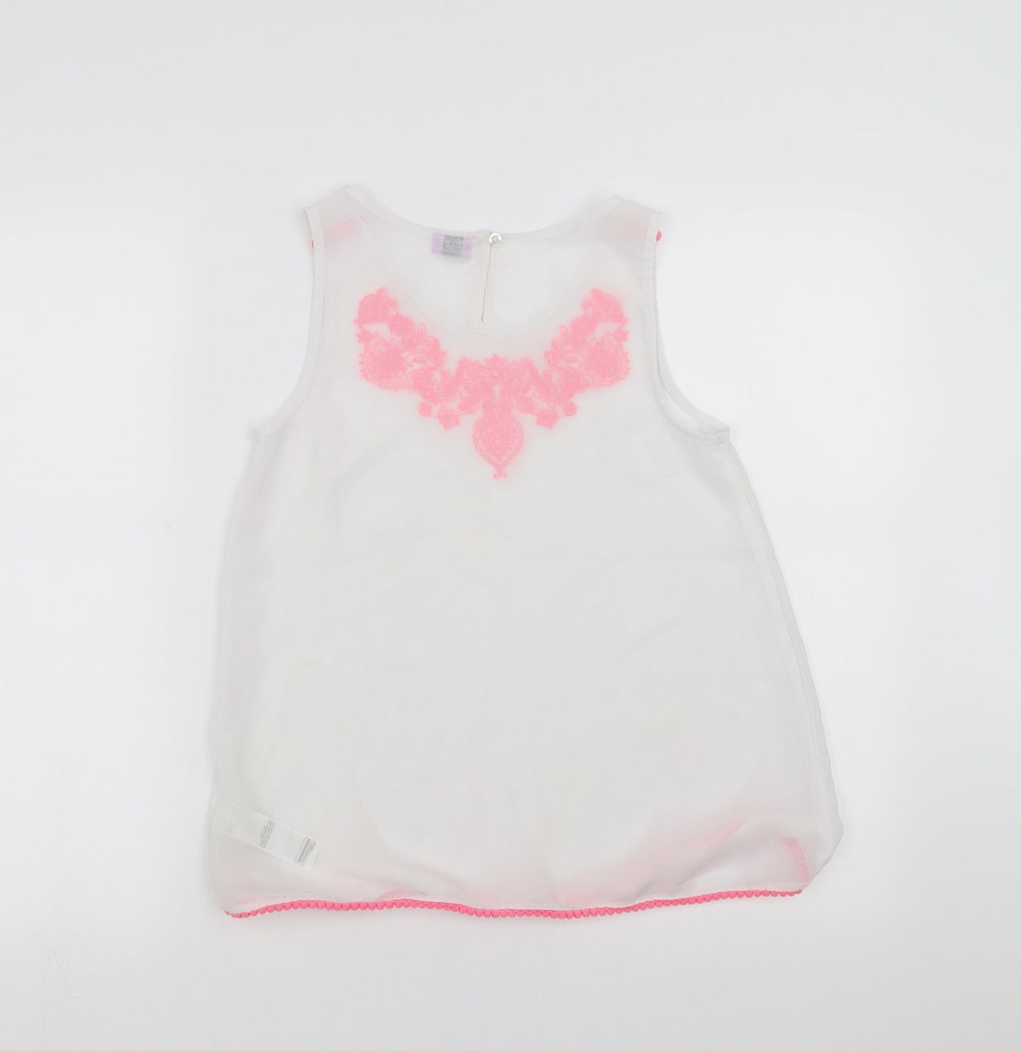 F&F Girls White   Basic Blouse Size 11-12 Years  - Floral Embroidery