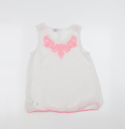 F&F Girls White   Basic Blouse Size 11-12 Years  - Floral Embroidery