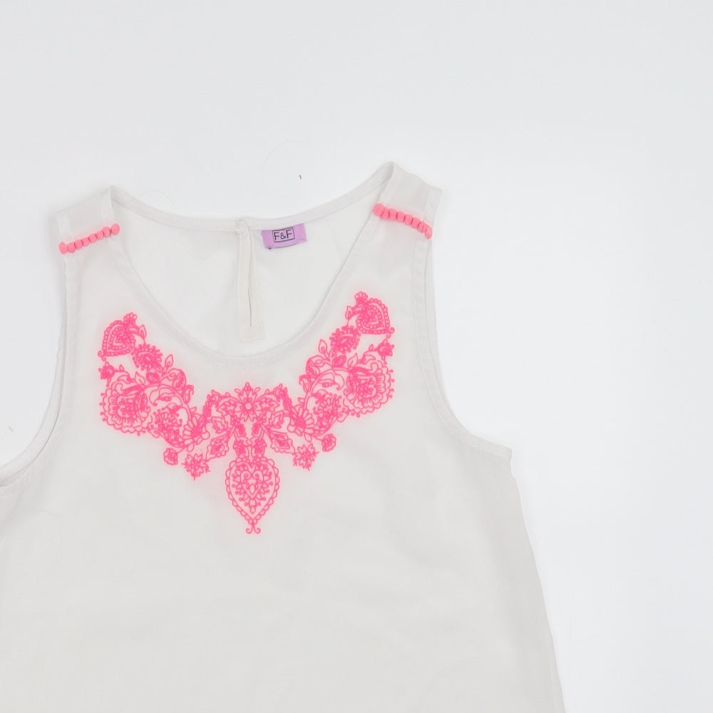 F&F Girls White   Basic Blouse Size 11-12 Years  - Floral Embroidery