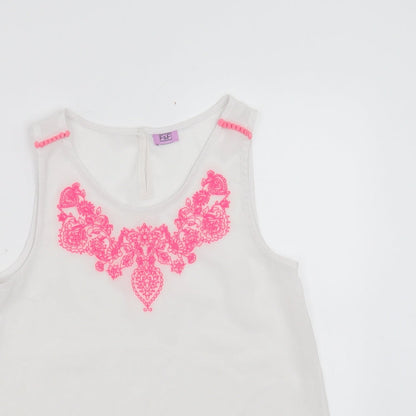 F&F Girls White   Basic Blouse Size 11-12 Years  - Floral Embroidery