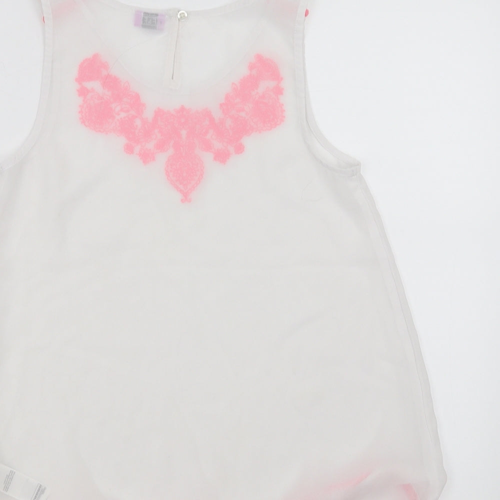 F&F Girls White   Basic Blouse Size 11-12 Years  - Floral Embroidery