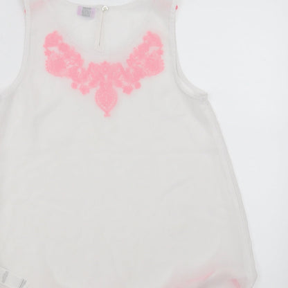 F&F Girls White   Basic Blouse Size 11-12 Years  - Floral Embroidery