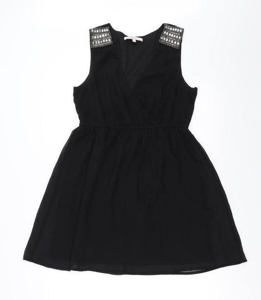 Clockhouse Womens Black   Fit & Flare  Size 12  - beaded shoulder