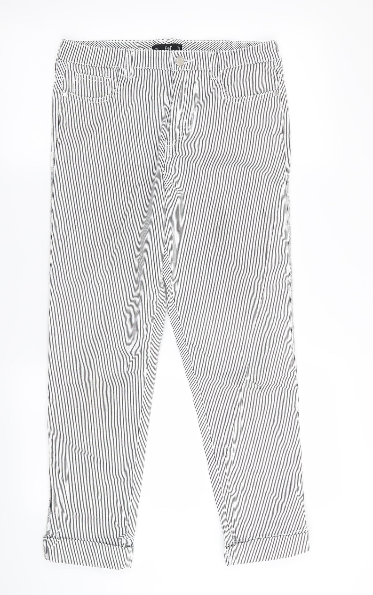 F&F Womens White Striped  Trousers  Size 10 L26 in