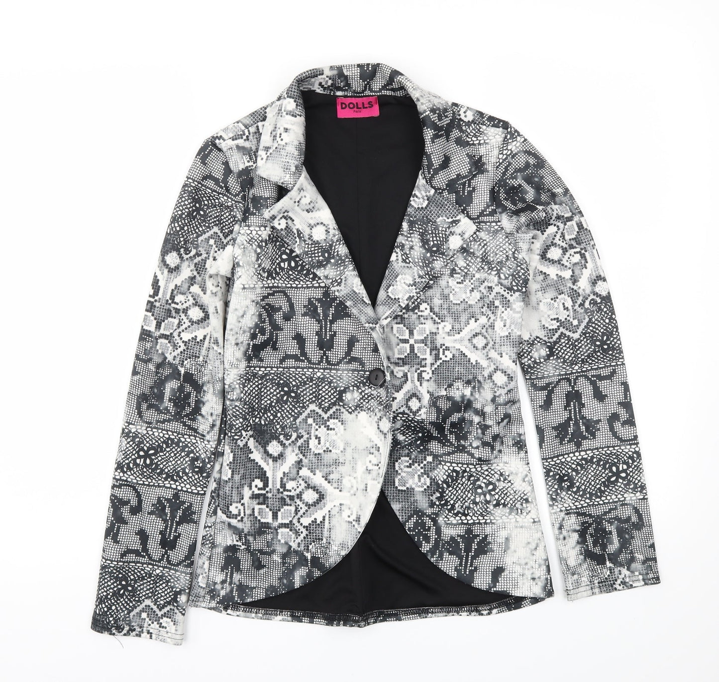 Dolls Paris Womens Black Animal Print  Jacket Blazer Size 8