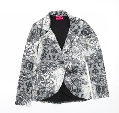 Dolls Paris Womens Black Animal Print  Jacket Blazer Size 8