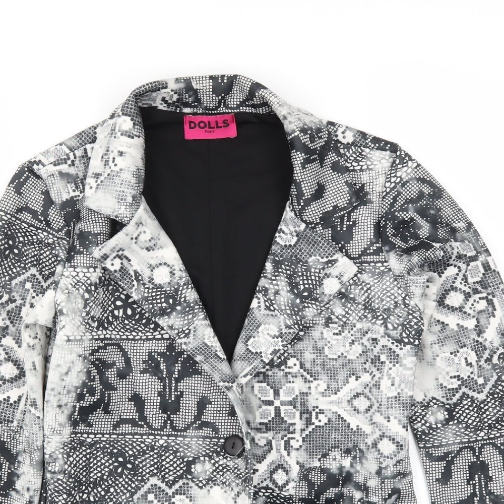 Dolls Paris Womens Black Animal Print  Jacket Blazer Size 8