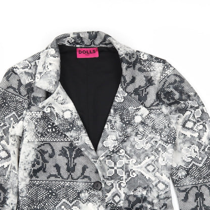 Dolls Paris Womens Black Animal Print  Jacket Blazer Size 8