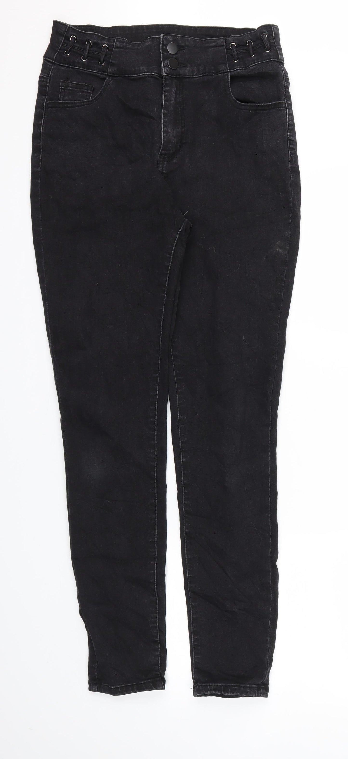 Womens UK Size 30 Preworn Relaxed Fit Skinny Black Jeans