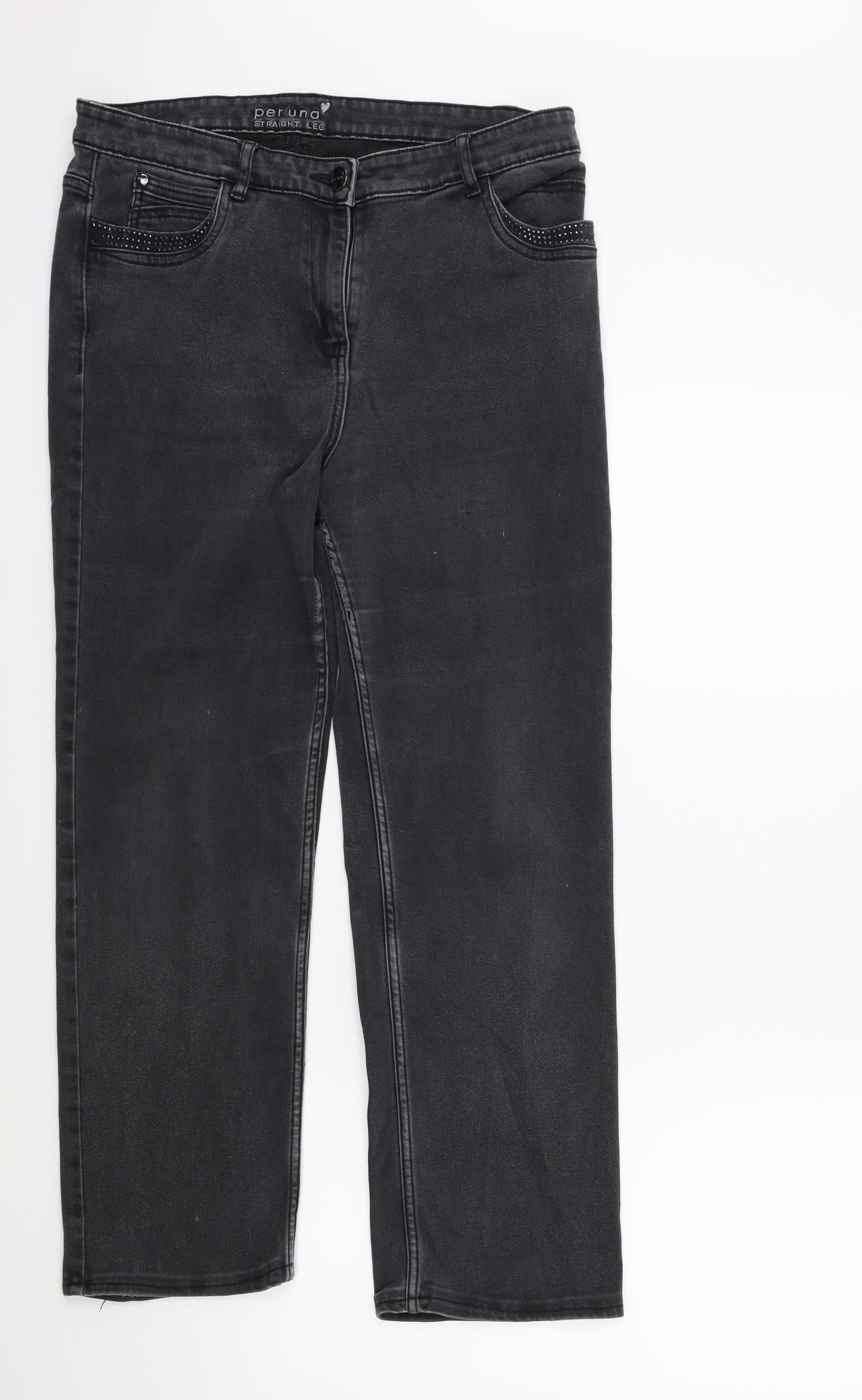 Per Una Womens Grey  Denim Straight Jeans Size 32 in L27 in