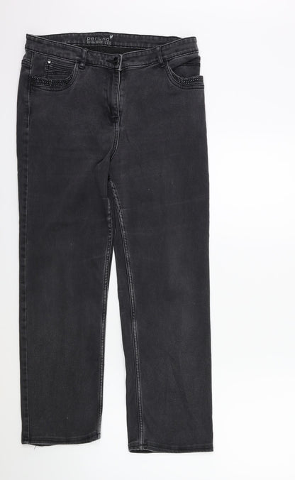 Per Una Womens Grey  Denim Straight Jeans Size 32 in L27 in
