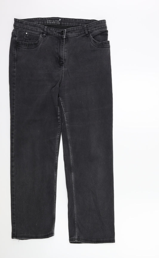 Per Una Womens Grey  Denim Straight Jeans Size 32 in L27 in