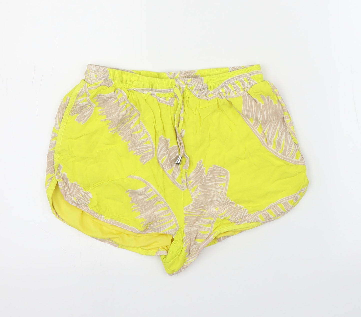 Missguided Womens Yellow Floral  Cut-Off Shorts Size 10