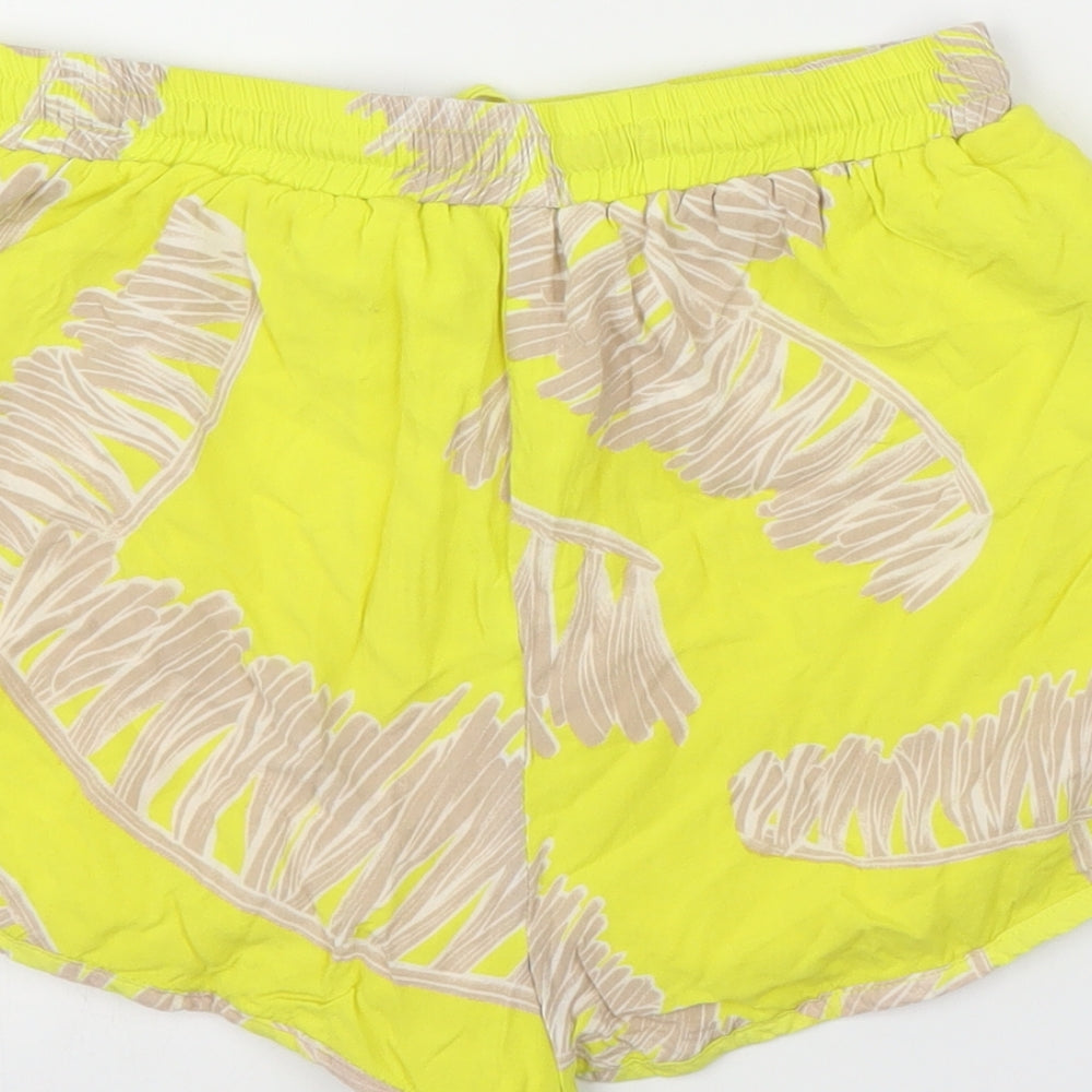 Missguided Womens Yellow Floral  Cut-Off Shorts Size 10