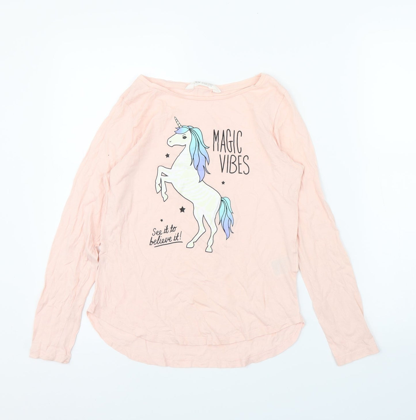 H&M Girls Pink   Basic T-Shirt Size 11 Years  - Unicorn