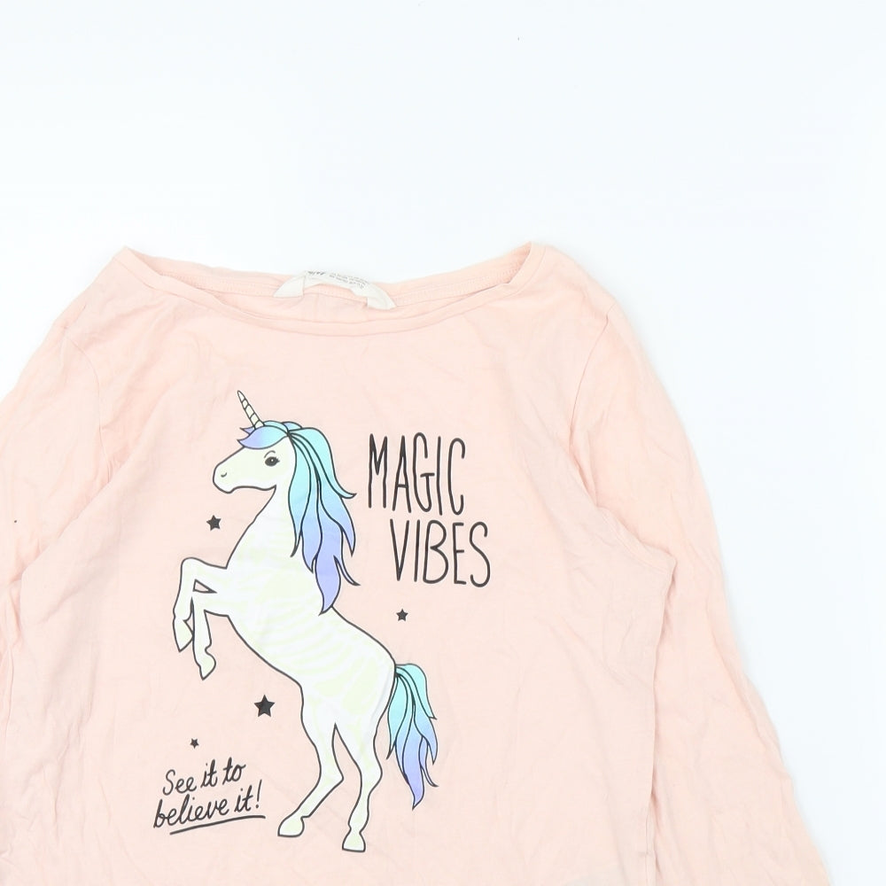 H&M Girls Pink   Basic T-Shirt Size 11 Years  - Unicorn