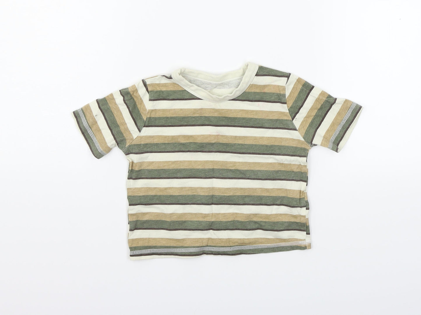George Girls Beige Striped  Basic T-Shirt Size 2 Years