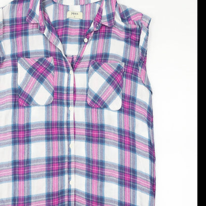 Papaya Womens Blue Check  Basic Button-Up Size 10
