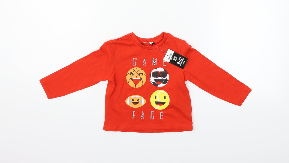 Pep&Co Boys Red   Basic T-Shirt Size 9-12 Months  - game face