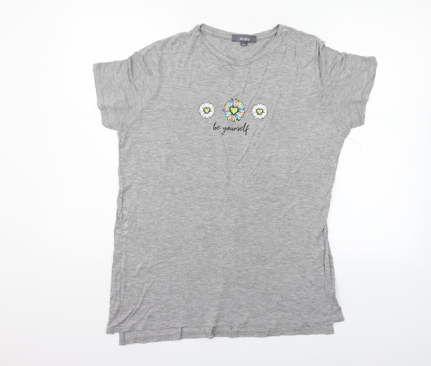 Womens UK Size 12 Studio Grey Basic T-Shirt