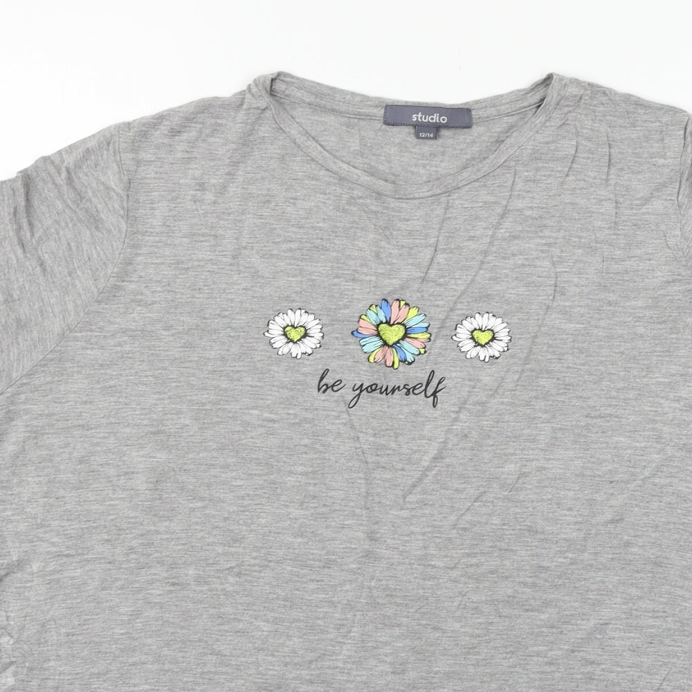 Womens UK Size 12 Studio Grey Basic T-Shirt