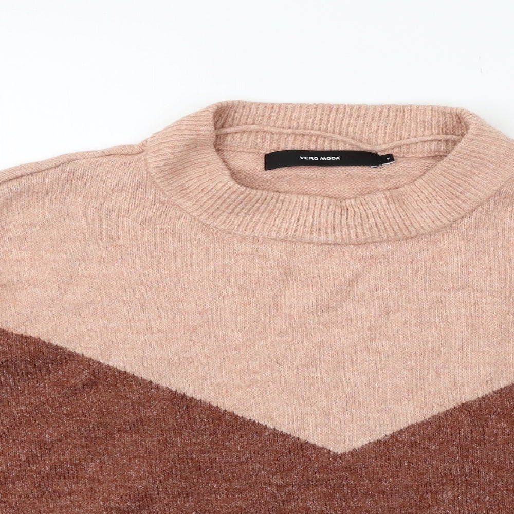 VERO MODA Womens Beige Geometric  Pullover Jumper Size S