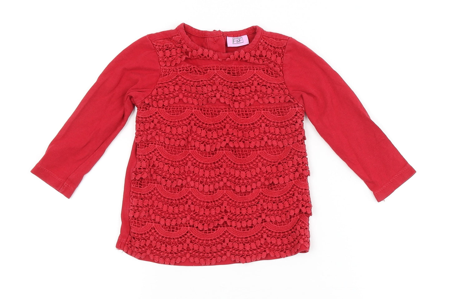 F&F Baby Red   Pullover T-Shirt Size 6-9 Months  - Back Button Up, front layered