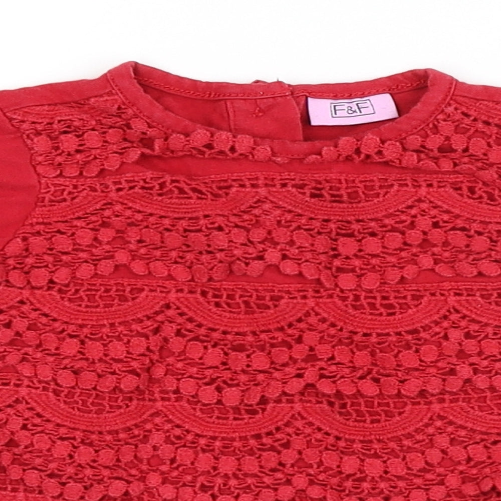 F&F Baby Red   Pullover T-Shirt Size 6-9 Months  - Back Button Up, front layered